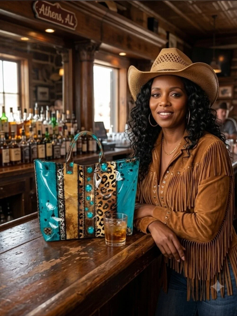 Women Country Cowgirl PVC Daily Commute Tote Hand Bag